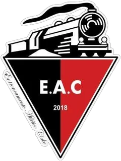 Emblema do Entroncamento Atlético Clube: uma locomotiva sobre um triângulo preto e vermelho